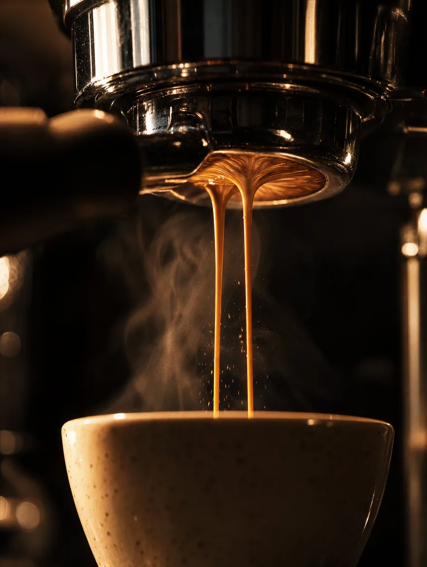 Espresso pulling fresh into a cup