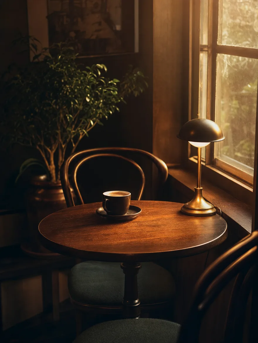A cozy corner table by the window