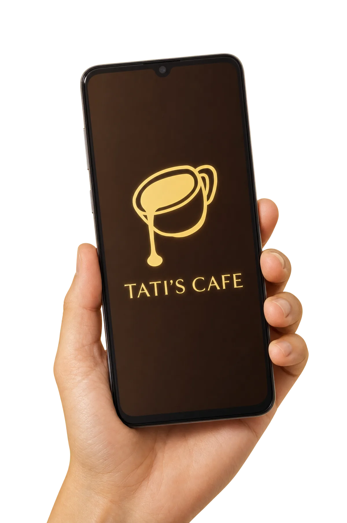 The Tati's Cafe app open on a phone